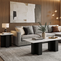 Ensemble de tables basses modernes en pierre frittée, 2 pièces, aspect marbre, 120x60x40cm, meubles de salon imbriqués