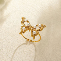 Acier inoxydable avec imitation perle empilable coquille/papillon anneaux pour femmes à la mode dame bague 2025 mode bijoux cadeau