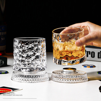 Verre à whisky en cristal transparent rotatif, à motif diamant, texture martelée, motif à carreaux, plusieurs styles et designs