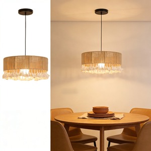 Boho Hand Woven Chandelier Rattan Pendant <strong>Light</strong> Coastal Style Ceiling Lighting <strong>Fixtures</strong> for Living Kitchen Bedroom - Product Image 1