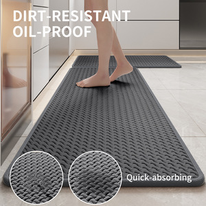 พรมครัวกันลื่นทรงสี่เหลี่ยมผืนผ้า ซักได้ ดูดซับน้ำมันและน้ำ ลายเรขาคณิต ผ้าฝ้ายโฟมเนื้อสัมผัสทอ สีเทา - Product Image 5