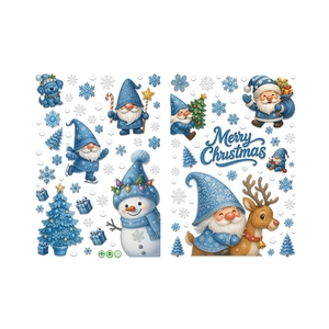 Autocollants statiques de Noël bleus pour fenêtres, flocons de neige givrés, Père Noël, sapin, autocollants en vinyle pour portes vitrées, décoration de vacances d'hiver - Product Image 5