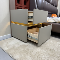 Table de Chevet Intelligente Miroir 2 Tiroirs Recharge Sans Fil Éclairage LED Moderne Multifonctionnelle en MDF Prix Usine