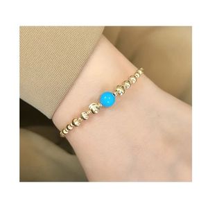 Xinfly Brazalete de Oro Amarillo de 18K AU750 con Cuentas de Turquesa Ojo de Gato de 6.5mm, Joyería - Product Image 1