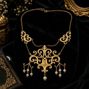 Collar de Aleación Chapado en Oro Vintage con Gotas de Perlas de Imitación, Conjunto de Joyería de Boda para Mujer - Product Image 1