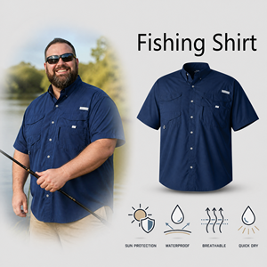 Camisa de Pesca Personalizada para Hombre, Color Azul Marino, Diseño Personalizado con Protección UV 50, Estampado Divertido de Peces, para Otoño, con Botones Extra Grandes - Product Image 1