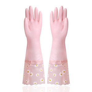 Gants ménagers en PVC 52 cm 42 cm, épais, imperméables, avec motif marguerite, pour le nettoyage, la vaisselle et l'utilisation en cuisine - Product Image 1