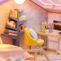 Dernier kit d'artisanat populaire pour mini chambre Maison de poupée miniature en bois bricolage avec lumière LED pour enfants