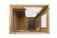 Sauna infrarouge moderne individuel d'intérieur Bluetooth à faible EMF en Okoume et Hemlock, écologique pour appartement et salon