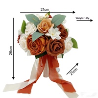 Bouquet de fleurs artificielles en terre cuite et crème avec ruban de satin pour événements de mariage et fournitures florales en gros