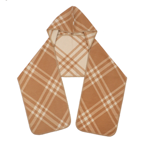 高級エレガンスデザイナー赤と茶色のブランケットステッチレディーススカーフウールチェック柄フード付きスカーフ - Product Image 2