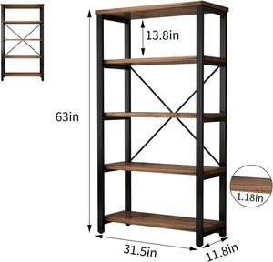 5 Tier endüstriyel katı ahşap kitaplık eski sanayi tarzı kitaplık Metal ve ahşap kitaplık mobilya - Product Image 2