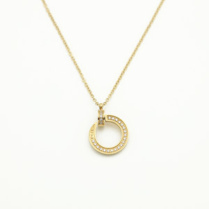 C Shaped Diamond Necklace For Women Gold Color Round Brilliant Cut Geometric Design Everyday Wear Titanium Steel Chain - Product Image 5