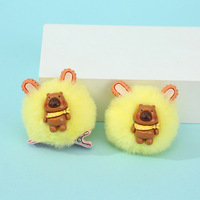 Barrettes à cheveux populaires en forme de capybara de dessin animé, rembourrées en coton PP, avec pompons, adorables pinces à cheveux en bec de canard, pour filles de 5 à 7 ans, décor d'oreilles