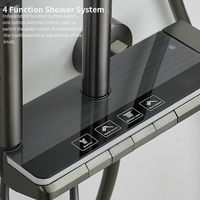 Ensemble de douche gris laiton avec barre coulissante murale, pommeau de douche pluie moderne en céramique, système thermostatique réglable en hauteur