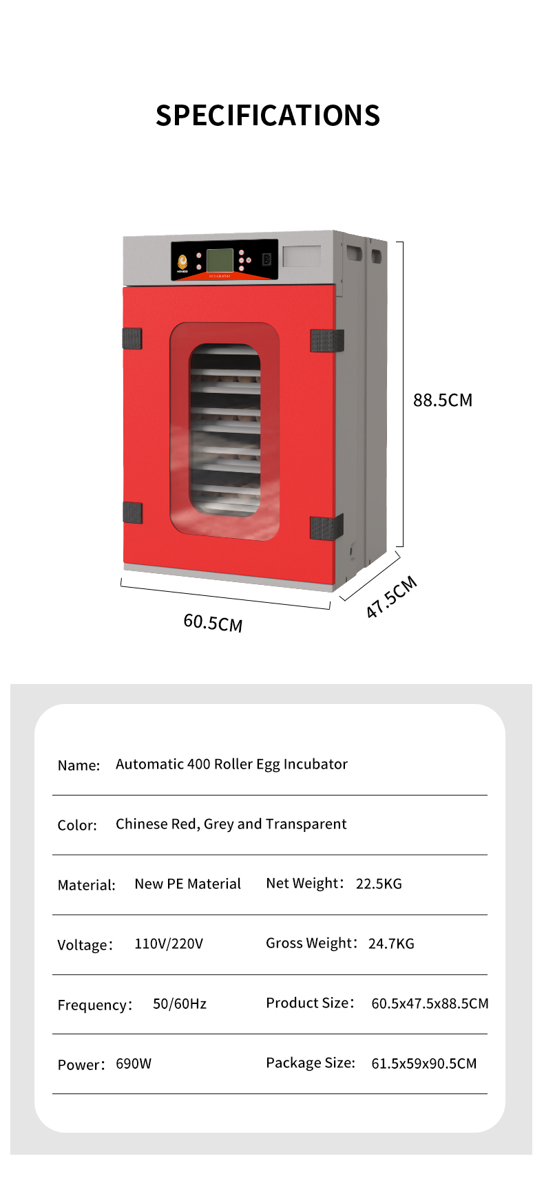 Wonegg Chinese Red 400 Eggs Incubator for Sale - High Prod