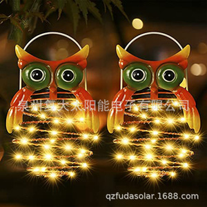 Lampe solaire hibou LED pour jardin extérieur, décoration suspendue, lampe hibou spirale en métal - Product Image 1