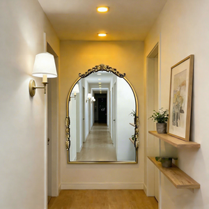 Specchio ad Arco in Ferro Battuto Dorato Stile Francese di Lusso Leggero, Specchio Decorativo da Ingresso a Mezza Altezza, Spessore 3 cm, per Trucco - Product Image 4