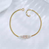 Bracelet ajustable en or jaune 18 carats avec diamant rose de laboratoire taille émeraude romantique et diamant de laboratoire couleur fantaisie pour femme, création de designer