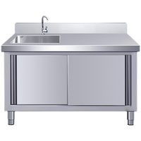 Évier commercial personnalisable en acier inoxydable 201/304 avec égouttoir, finition polie, capacité de charge 300 kg/m, armoire de rangement