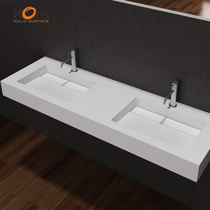 Lavabo de Baño de Diseño Moderno Koris OEM, Superficie Sólida Acrílica Blanca, Mueble de Baño de Lujo con Doble Lavabo - Product Image 3