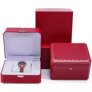 Venta al por mayor de cajas de reloj de diseño elegante personalizado de lujo caja de regalo que contiene bolso de mano de cuero con tapa rojo de marca cartiers caja de reloj