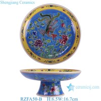 RZFA50-A-D Jingdezhen Peranakan Porcelaine Phoenix Peony Pattern Ceramic Tall Round Fruit Plate