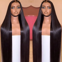 Perruques en cheveux humains indiens bruts, lisses et raides, de 32 pouces de long, vente en gros, 100% naturelles, noires, avec cuticules alignées, perruques frontales en dentelle HD