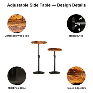 Mesa Auxiliar <span class=keywords><strong>de</strong></span> Café Resistente y Compacta con Altura Ajustable, con Superficie <span class=keywords><strong>de</strong></span> Madera y Base <span class=keywords><strong>de</strong></span> Metal para Sala <span class=keywords><strong>de</strong></span> Estar y Sofá - Product Image 4