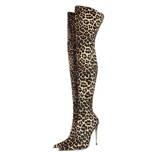 Botas Altas de Invierno para Mujer, Color Leopardo, con Punta en Pico, Tacón Alto y Delgado, Estilo Occidental, Zapatos de Moda Urbana - Product Image 1