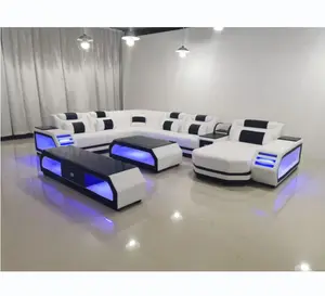 Modern living room leather sofa set genuine leather sofas with US speaker and led light
