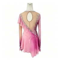 Robe de patinage artistique rose dégradé rouge pour performance scénique, ornée de strass faits à la main, dos ouvert, pour filles et enfants