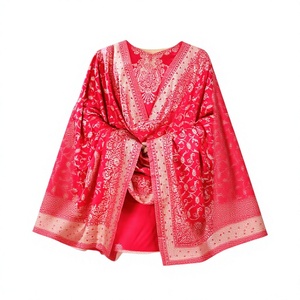 Salwar Kameez Rojo de Algodón con Bordado Blanco y Dupatta Estampada para Mujer, Ropa Tradicional India y Pakistaní - Product Image 5