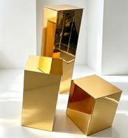 Présentoir élégant en acrylique miroir argenté, boîte de présentation carrée sur piédestal pour décoration florale de mariage, fête ou événement