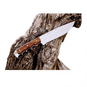 Couteau Bowie à lame fixe avec manche en bois de rose, étui en cuir, acier Damas, bord dentelé, DIY OEM - Product Image 6
