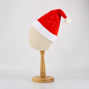 Wholesale Blank Custom Christmas Decorations Red Canary Plush Santa Caps High Quality Polyester Xmas Adult Hat