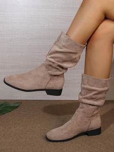 Bottes courtes à talon épais en <span class=keywords><strong>daim</strong></span> denim pour femmes, nouvelle collection automne-hiver 2025, avec un grand pli - Product Image 4