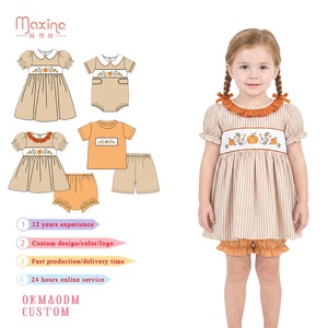 Ensemble 2 pièces <span class=keywords><strong>pour</strong></span> filles Maxine, motif citrouille de <span class=keywords><strong>dessin</strong></span> <span class=keywords><strong>animé</strong></span>, broderie au nœud <span class=keywords><strong>français</strong></span>, respirant, avec short à volants – Collection Automne, Meilleures Ventes - Product Image 1