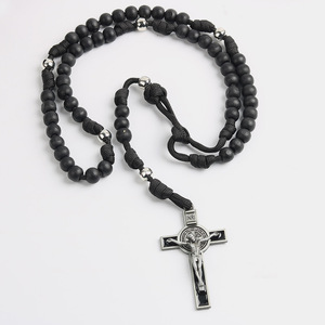 도매 파라코드 종교 묵주 튼튼한 나무 구슬 가톨릭 묵주 목걸이 십자가 남성용 - Product Image 2