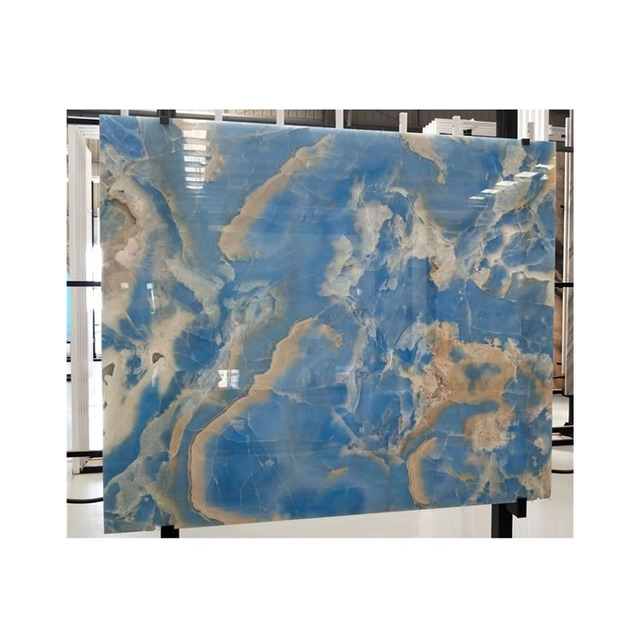 Modern Blue Onyx Slab Tile Book Match Translucent Blue Onyx Wall Panel for Interior Polished Feature Wall Cladding and Floor
