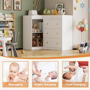 <span class=keywords><strong>Table</strong></span> à <span class=keywords><strong>langer</strong></span> d'angle moderne en bois blanc avec 5 tiroirs et 2 étagères ouvertes, gain de place, station de change <span class=keywords><strong>pour</strong></span> bébé, hôtel - Product Image 3