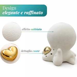 Set Diffusore di Aromi in Ceramica a Forma di Polpo con Cuore Dorato 9x9x9 Cm, Deodorante per Ambienti, Regalo Decorativo per Casa o Feste - Product Image 4
