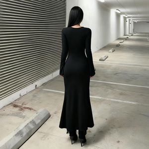 เดรสยาวทรงเอ ผ้าถักพิมพ์ลายสไตล์เรโทร คอปก แขนยาว ปลายระบาย  สำหรับผู้หญิง  ใส่สบายๆ สไตล์สตรีท  ผลิตจากวัสดุธรรมชาติ เป็นมิตรกับสิ่งแวดล้อม - Product Image 3