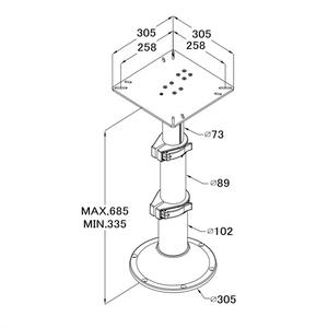 Base de Mesa de Comedor Ajustable de 3 Niveles de Aluminio Resistente (335-685 mm) Accionada Neumáticamente para Autocaravanas Marinas - Product Image 1