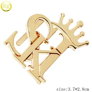 Gold Plated Handbag Metal Letter Parts Customized Embossed Name Metal Plate Logos For Hats Hardware