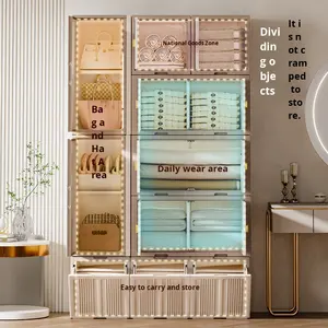 ตู้เก็บของข้างเตียงพลาสติก PP 5ชั้นแบบพับได้หรูหราน้ำหนักเบาทันสมัยสำหรับช่องว่างแคบใช้ในบ้าน - Product Image 2