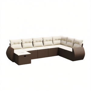 ชุดโซฟาสวนกลางแจ้งแบบโมดูลาร์ ดีไซน์หรูหรา สีน้ำตาล ทำจากหวายโพลี พร้อมเบาะโฟมความหนาแน่นสูง - Product Image 1