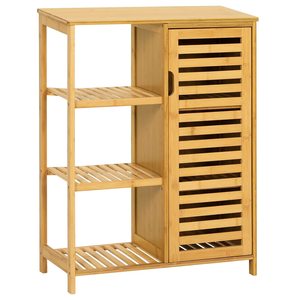 Bamboo Multi Functional Kitchen Storage Cabinet With <b>Sliding</b> Door Natural Color Modern Style - Product Image 3