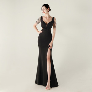 Vestido de Noche de Satén 2026, Nuevo Estilo, con Cuentas, Plisado, Escote en V Profundo, Corte Entallado, Vestido de Gala Largo hasta el Suelo para Fiestas de Primavera - Product Image 5