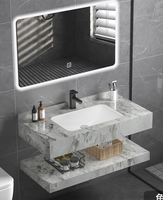 Ensemble de meuble-lavabo mural de luxe moderne en ardoise avec double vasque, miroir intelligent, facile à nettoyer et résistant à l'eau
